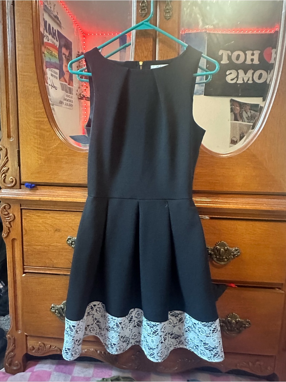 Closet Black Dress with White Lace Trim